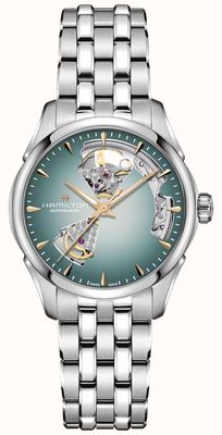 Hamilton Jazzmaster automático con mecanismo a la vista (36 mm), esfera turquesa degradada y brazalete de acero inoxidable. H32215143
