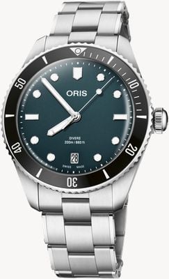 ORIS Divers date automático (39 mm) mostrador azul / pulseira de aço inoxidável + pulseira preta tropical 01 733 7795 4055-SET
