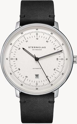 STERNGLAS Reloj automático Hamburgo (42 mm) con esfera plateada satinada y correa de piel gris vintage. S02-HH47-VI15