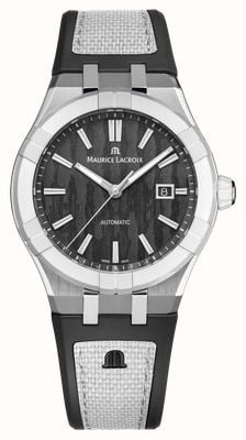 Maurice Lacroix Aikonic automatique (43 mm) cadran noir carbone / bracelet bi-caoutchouc noir et blanc AC6008-SSL70-330-2