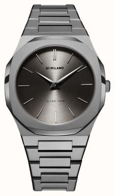 D1 Milano Ultradünnes anthrazitfarbenes (40 mm) graues Zifferblatt mit gebürsteter Oberfläche / Edelstahlarmband in Gunmetal-PVD-Beschichtung UTBJ22