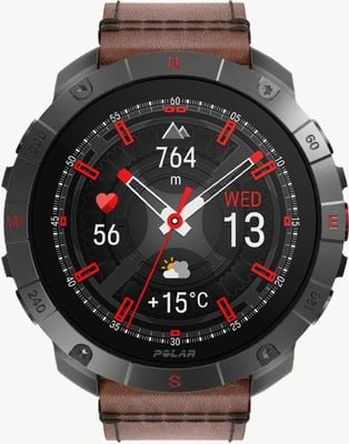 Polar Grit x2 pro titan premium gps smart sportuhr (m-l) braunes lederarmband + schwarzes silikonarmband 900110288
