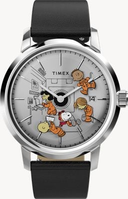 Timex x Peanuts Space Marlin Automatic (40mm) Silver Dial / Black Leather Strap TW2W87200