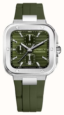 Herbelin Cap Camarat Square Quartz Chronograph (39mm) Olive Green Dial / Olive Green FKM Rubber Strap 35646A116CK