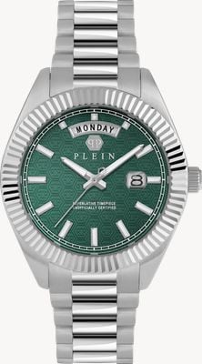 Philipp Plein DATE SUPERLATIVE GENT (42mm) Green Sunray Dial / Stainless Steel Bracelet PWPNA0124