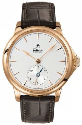 Tutima Glashütte Patria Dual-Time Manual Winding (43mm) Finely Silver-Plated Dial / Brown Alligator Leather Strap 6601-02