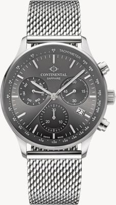 Continental Fliegerchronograph (43 mm) graues Zifferblatt / Edelstahl-Mesh-Armband 22001-GC101680