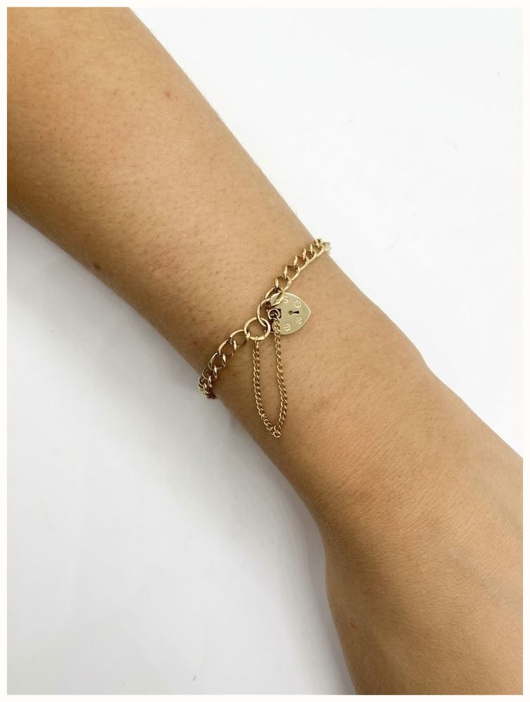 James Moore & Co Pre-Owned 9ct Yellow Gold Heart Locket Classic Curb Charm Bracelet 3.5mm Width J44237 - 备用视图 3