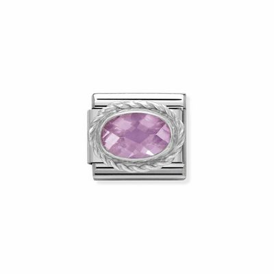 Nomination Composable Classic FACETED CZ In Stainless Steel With Sterling Silver Setting And Detail PINK 330604/003