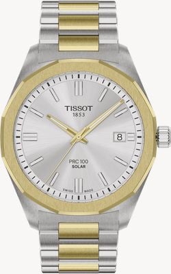 Tissot Reloj Prc 100 Solar (39mm) esfera plateada / pulsera de acero inoxidable bicolor T1514222203100