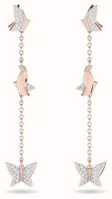 Swarovski Lilia Butterfly Long Drop Earrings Rose Gold-Tone Plated White Crystals 5636426