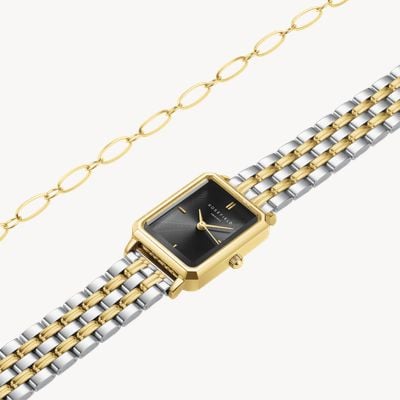 Rosefield Octagon - set regalo (23 mm) quadrante nero / bracciale in acciaio inossidabile bicolore BDOOG-X290