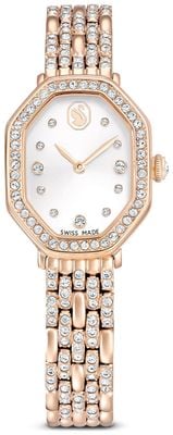 Swarovski Dextera Octagon (23 mm) silbernes Sunray-Zifferblatt / kristallbesetztes Roségold-PVD-Edelstahlarmband 5715517