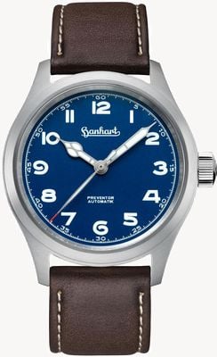 Hanhart パイオニア プリベンター HD12™ (39mm) ブルーダイヤル / ダークブラウンレザーストラップ - M 792.870-7110