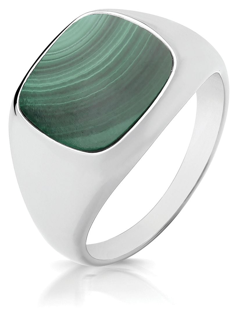 Treasure House Silver Triple Plated Cushion Malachite Signet Jewellery