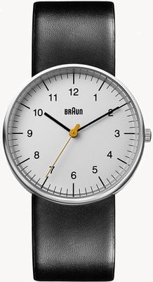 Braun BN0021 クラシッククォーツ（38mm）ホワイトダイヤル／ブラックレザーストラップ腕時計 BN0021BKG