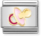 Nomination Classic Pink Pacifier 18ct Gold & Steel Charm 030272/62