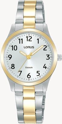Lorus Klassisches Quarz-Zifferblatt (28 mm), weißes Sonnenschliff-Zifferblatt / zweifarbiger Edelstahl RRX12JX9