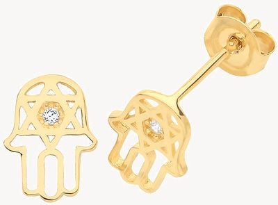9ct Yellow Gold Hamsa Hand Cubic Zirconia Stud Earring ES1604