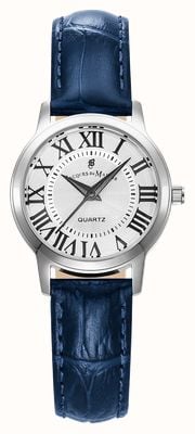 Jacques Du Manoir Genesis Three-Hand Quartz (28mm) Silver Dial / Blue Leather Strap JWL04902