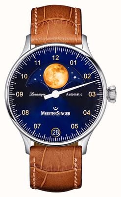 MeisterSinger Lunascopio | esfera azul | correa de cuero marrón LS908G