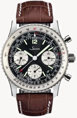 Sinn 903 ST II der Navigationschronograph (41 mm) schwarzes Zifferblatt mit Sonnenschliff / dunkelbraunes Lederarmband 903.090-DARK-BROWN-LEATHER