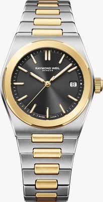 Raymond Weil A.r.t. date automatic (38mm) esfera gris grafito cepillada en rayo de sol / pulsera de acero inoxidable bicolor 1000-STP-20001