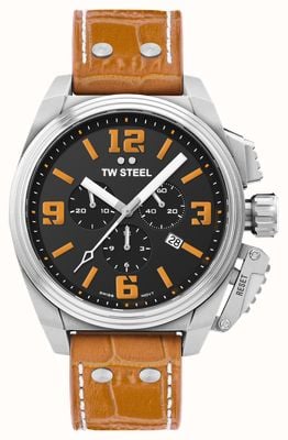 TW Steel Cronografo mensa (46 mm) quadrante nero/cinturino in pelle di coccodrillo arancione TW1012