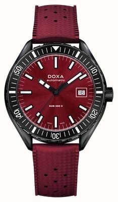 DOXA Sub 200 ii redcoral (44 mm) z czerwoną tarczą słoneczną / czerwonym gumowym paskiem w stylu vintage 795.70.161.22