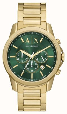 Armani Exchange Mostrador cronógrafo verde masculino (44 mm) / pulseira em aço inoxidável dourado AX1746