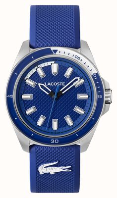 Lacoste Capbreton Quarzuhr mit drei Zeigern (43 mm), blaues Zifferblatt / blaues Silikonarmband 2011493