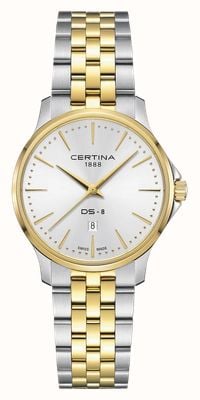 Certina Ds-8 lady (31 mm) zilveren wijzerplaat / tweekleurige roestvrijstalen armband C0450102203100