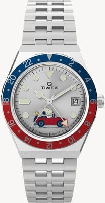 Timex X ピーナッツ Q タイメックス GMT (38mm) シルバー文字盤 / ステンレススチールブレスレット TW2W83300