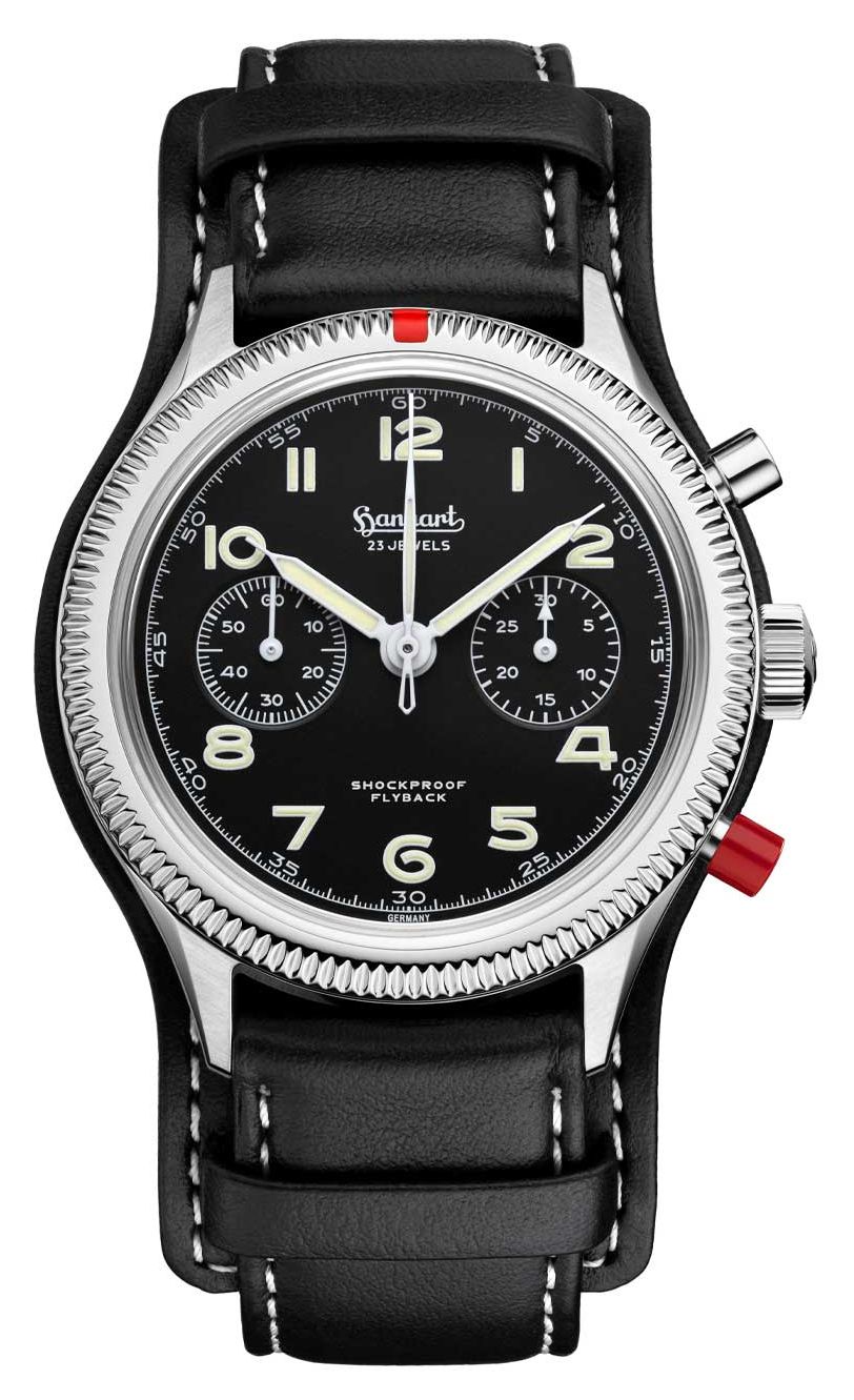 Hanhart 417 ES Heritage Flyback - poussoirs rouges (42 mm), montre