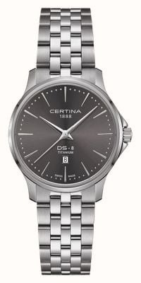 Certina Ds-8 lady (31 mm) grijze wijzerplaat / titanium armband C0450104408100