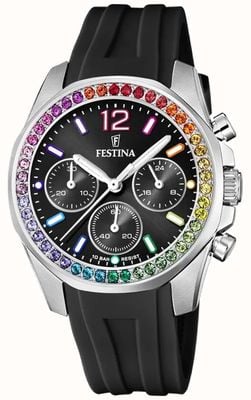 Festina 女士钢制计时手表 w/cz 套装和橡胶表带 F20610/3