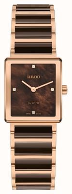 RADO Montre à quartz sertie de diamants (23 mm), cadran en nacre brune, bracelet en céramique haute technologie brune et PVD R20251912