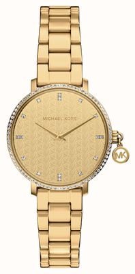 Michael Kors Quadrante con motivo dorato Pyper Crystal (32 mm) / bracciale in acciaio inossidabile PVD oro MK7572