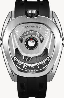 TSAR BOMBA Reactor Series Automatic (44mm) Silver & Black Dial / Black FKM Rubber Strap TB8213A-02
