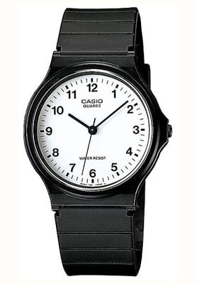 Casio 经典石英模拟腕表（34.9毫米）白色表盘/黑色树脂表带 MQ-24-7BLL