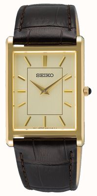Seiko Montre classique (27,2 mm) cadran champagne / bracelet en cuir noir SWR106P1
