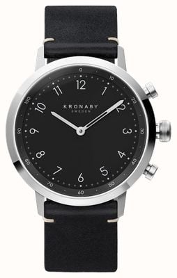 Kronaby Nord hybride smartwatch (41 mm) zwarte wijzerplaat / zwarte Italiaanse lederen band S3126/1