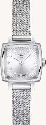 Tissot Piękna kwadratowa (20 mm) srebrna tarcza / bransoleta z siatki ze stali nierdzewnej T0581091103600