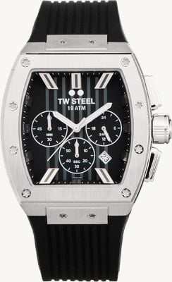 TW Steel Tonneau-Quarzchronograph (42 mm) mit schwarzem Zifferblatt / schwarzem Gummiarmband TO1