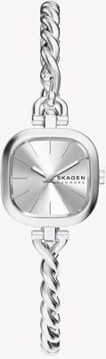 Skagen Mellem micro-quarzo (20mm) quadrante argentato raggi di sole / bracciale in acciaio inossidabile con corda intrecciata SKW3197