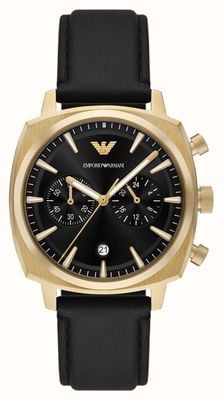 Emporio Armani Quarz-Chronograph (40 mm) schwarzes Zifferblatt / schwarzes Pro-Planet-Lederarmband AR11690