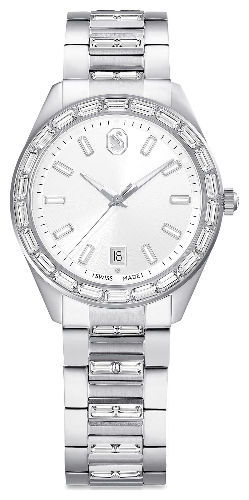 Swarovski Matrix Date (35mm) Silver Sunray Dial / Stainless Watch-image-215529