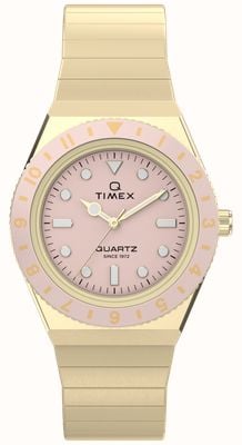 Timex Q timex mini (30 mm) quadrante rosa pastello / bracciale espandibile in acciaio inossidabile pvd oro TW2Y57400