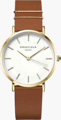 Rosefield West Village (33mm) White Dial / Cognac Brown Leather Strap WWCG-W86