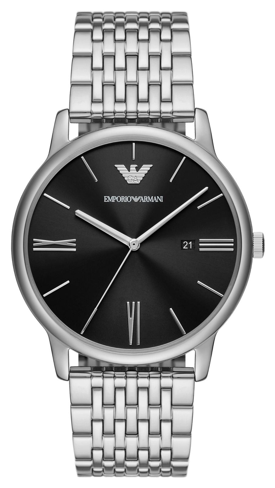 Emporio Armani Cadran noir / bracelet en acier inoxydable montre